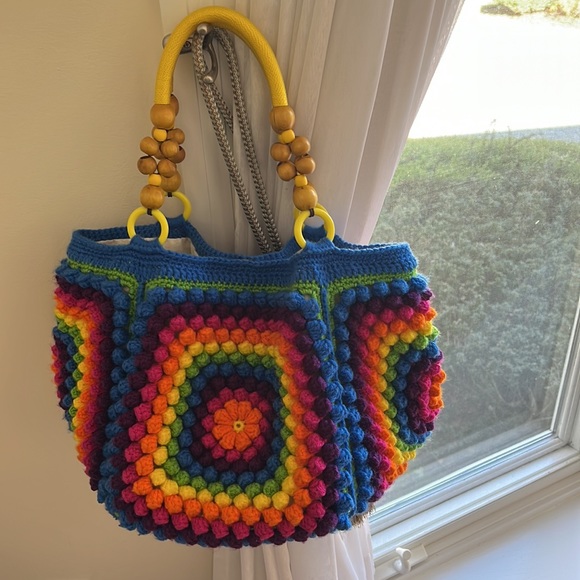 Handmade crochet hand bag. Gorgeous colors 🌈 lining with two pockets - Picture 5 of 5